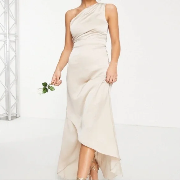 tfnc bridesmaid one shoulder maxi dress in mink Six Stories Women's One Shoulder Chiffon Bridesmaid Dress